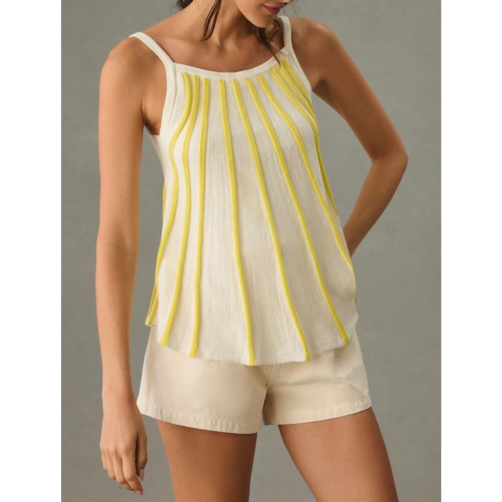 Maeve Anthropolgie NWT Super Soft White & Yellow Striped Tank Top Size Medium